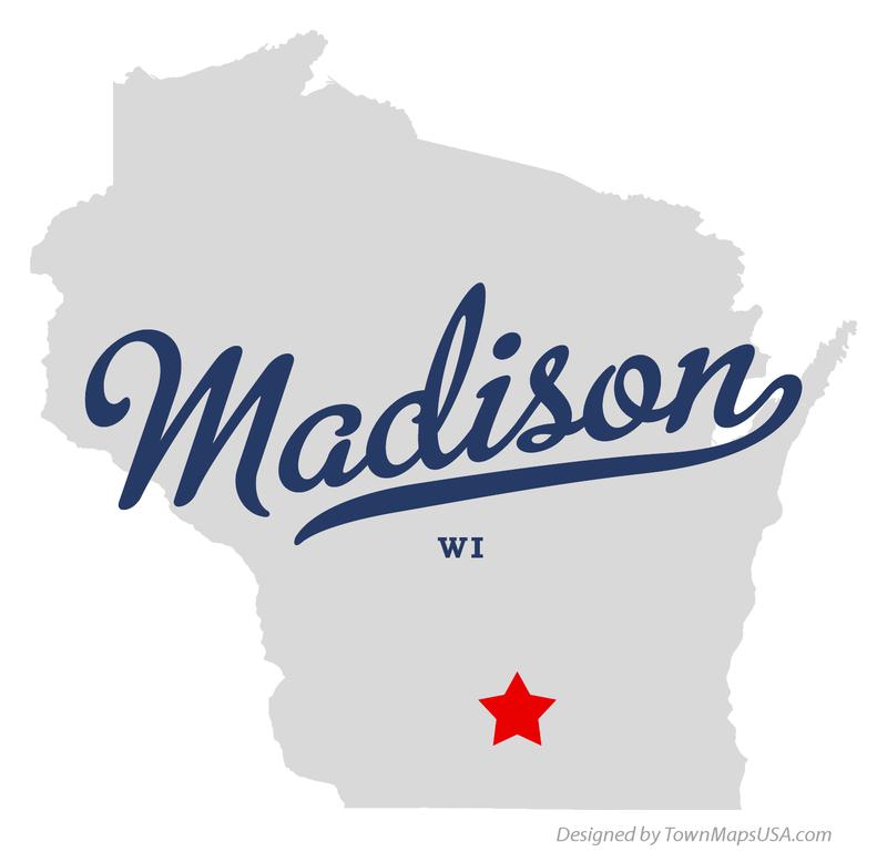 outline of state of wisconsin with madsion starred on the map